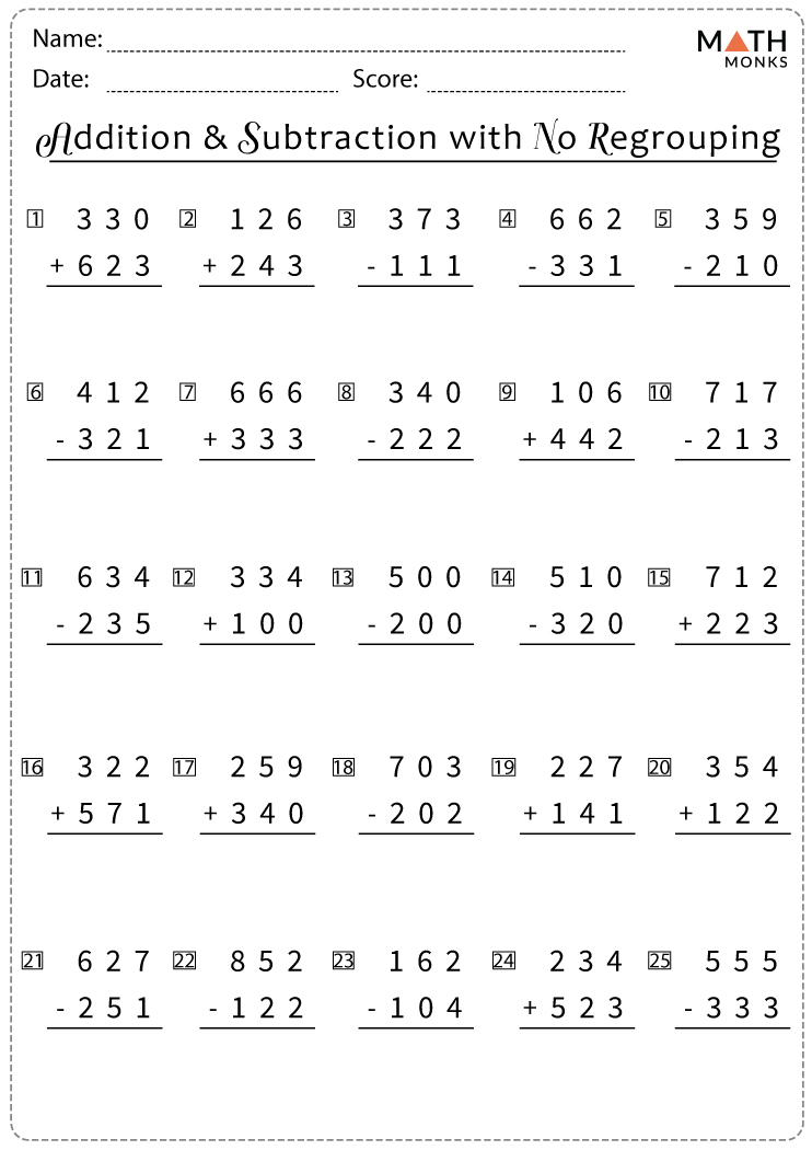 Addition And Subtraction Worksheets For Grade 3 With Answers