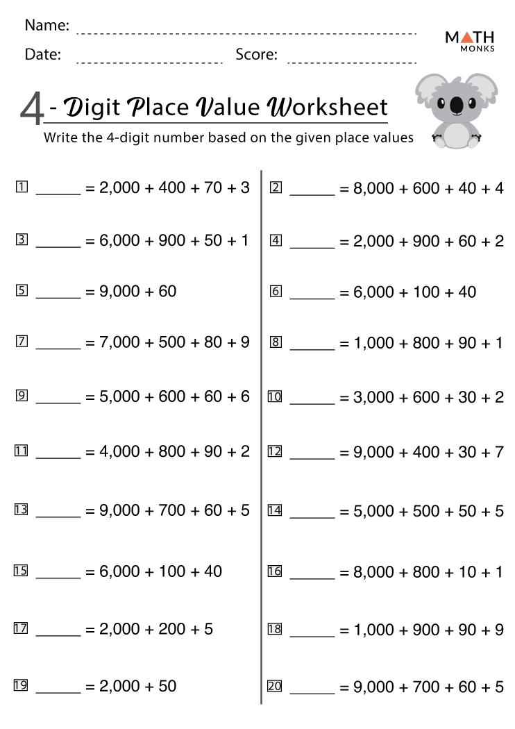 Values Of Numbers Worksheet