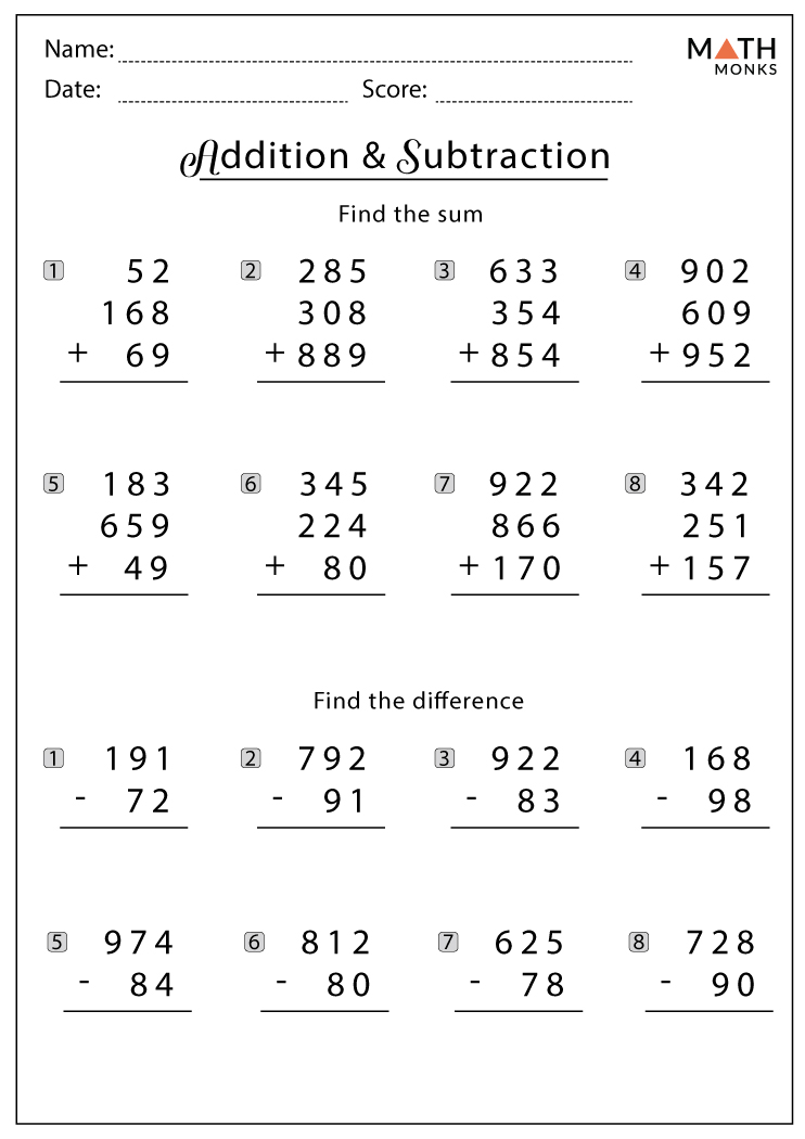 Free Addition Worksheets For 4th Grade