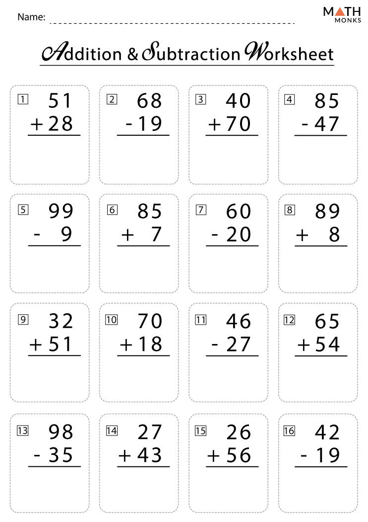 2nd grade addition and subtraction worksheets with answer key