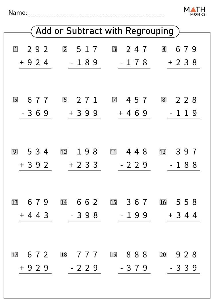Addition And Subtraction Regrouping Worksheet