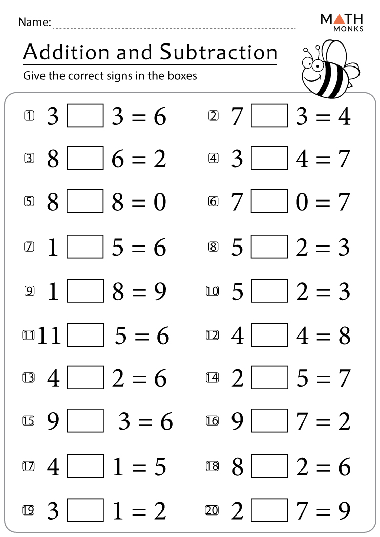 Addition And Subtraction Worksheets For Grade 1 With Answer Key