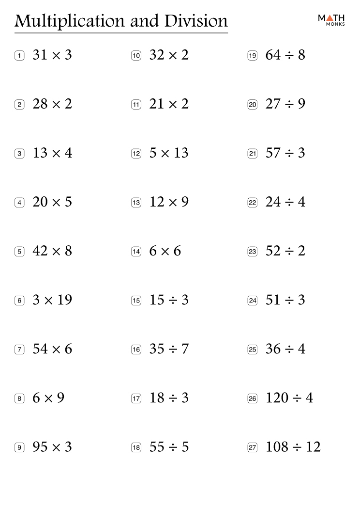 and Division Worksheets with Answer Key