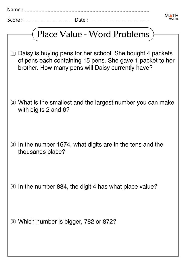 place value problem solving worksheets