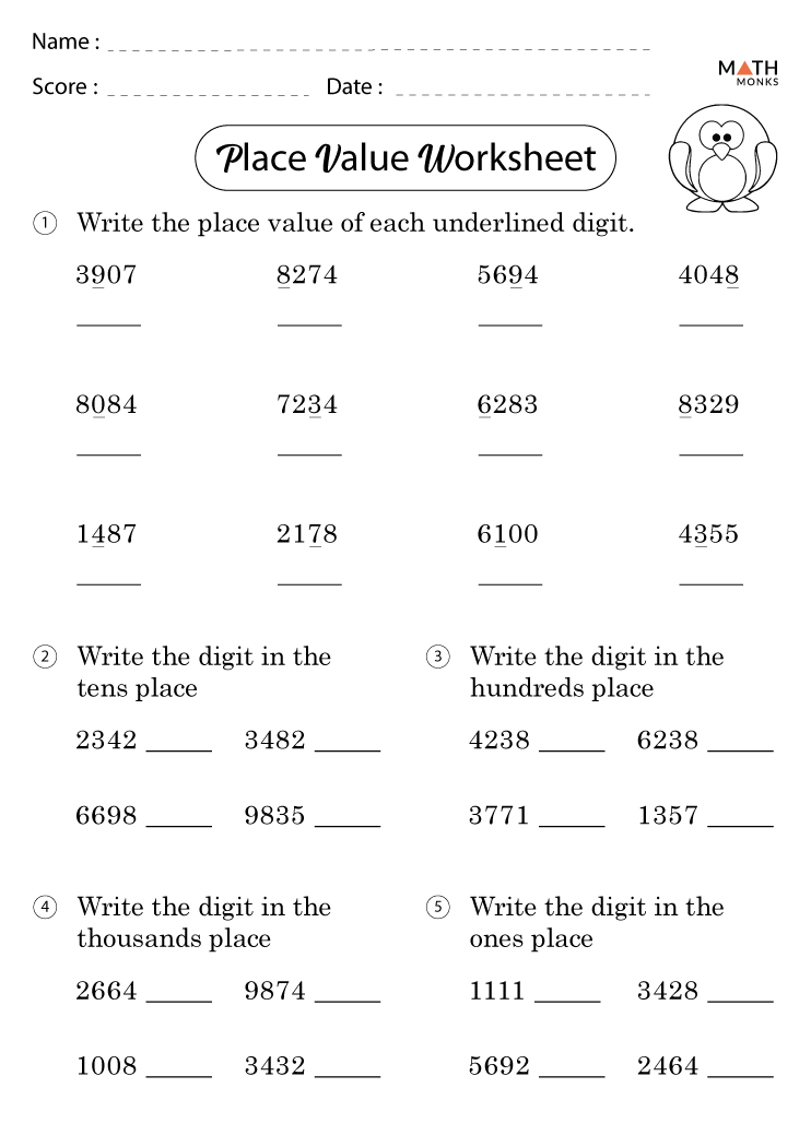 Free Printable Math Worksheets For 4th Grade Place Value Elcho Table