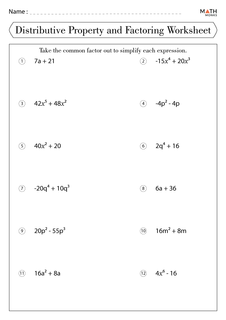 Distributive Property Numbers Worksheets
