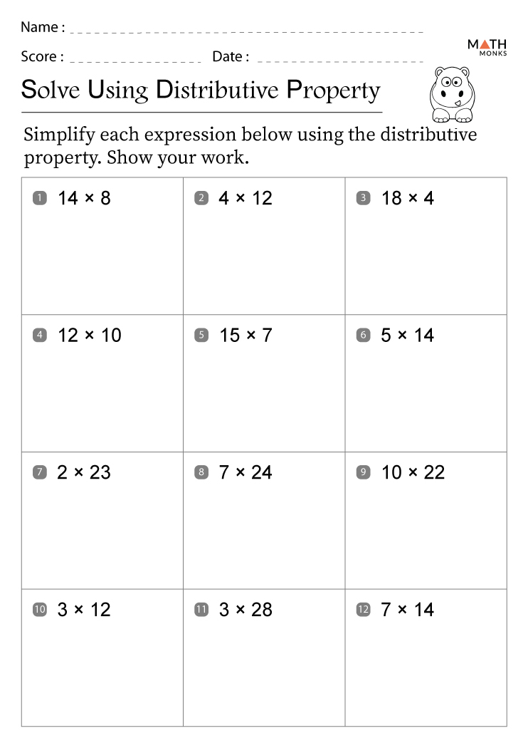 Distributive Property Worksheets with Answer Key