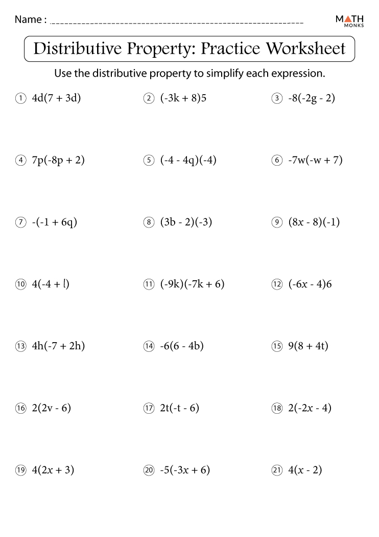 Distributive Property Whole Numbers Worksheet