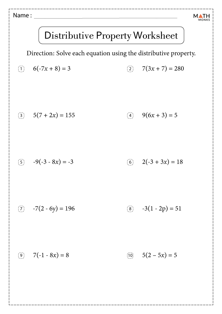 Distributive Property Worksheets With Answer Key