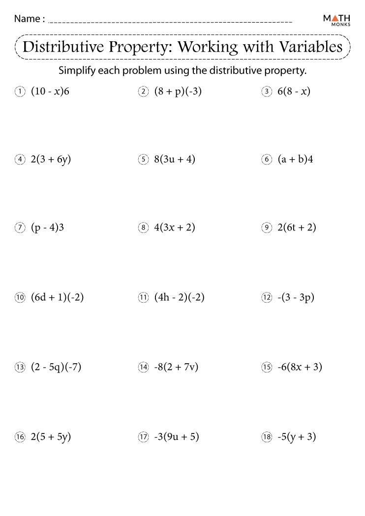 Distributive property of multiplication worksheets