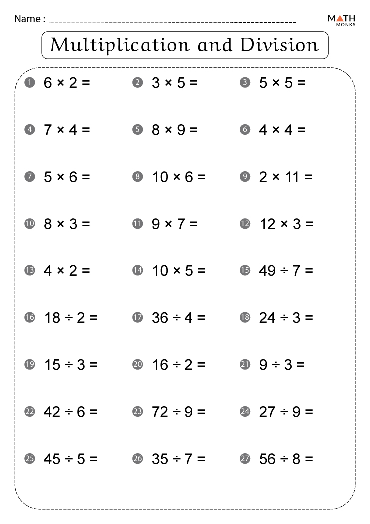 Multiplication and Division Worksheets with Answer Key