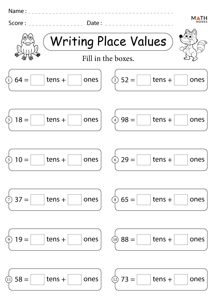 Place Value Worksheets 1st Grade with Answer Key