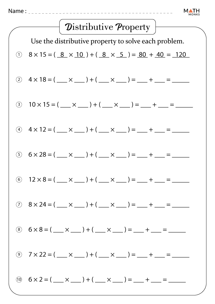 Distributive Property With Rational Numbers Worksheets