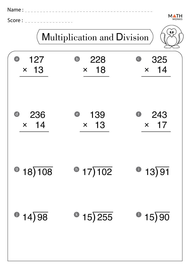 math worksheets for 4th grade multiplication and division