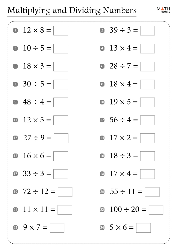 multiplication and division problems within 100