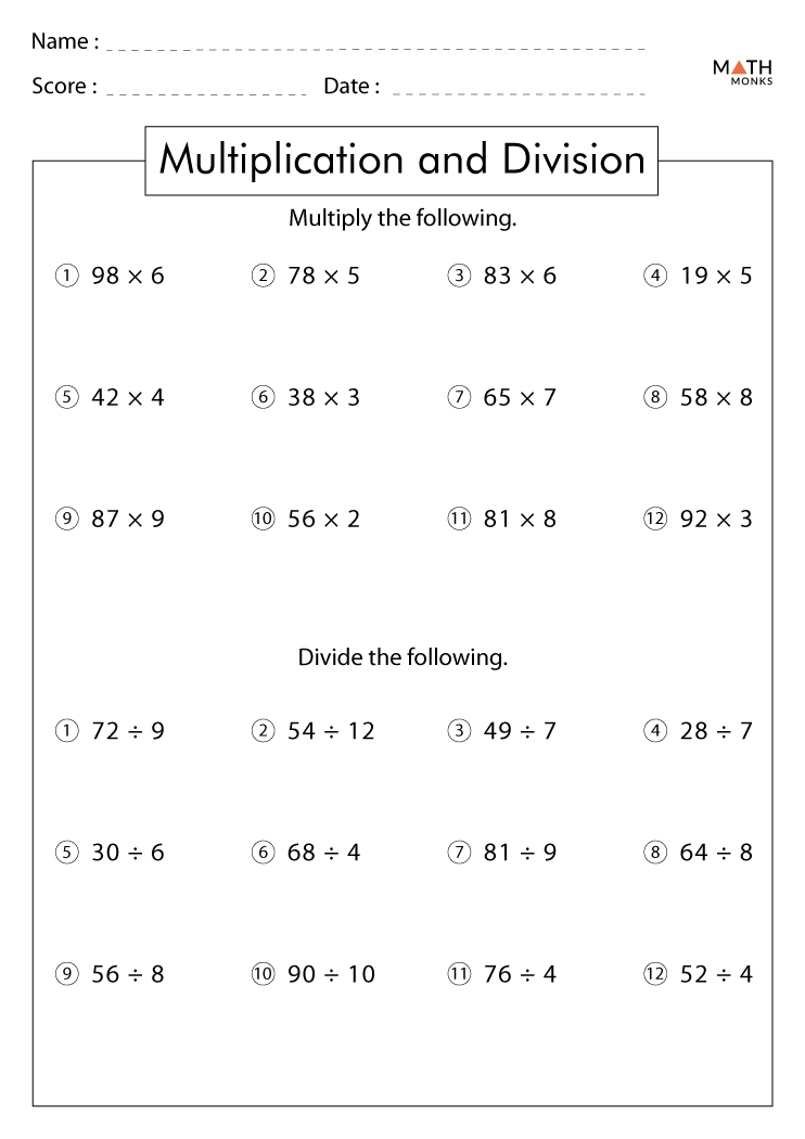 multiplication and division worksheets grade 5 cbse