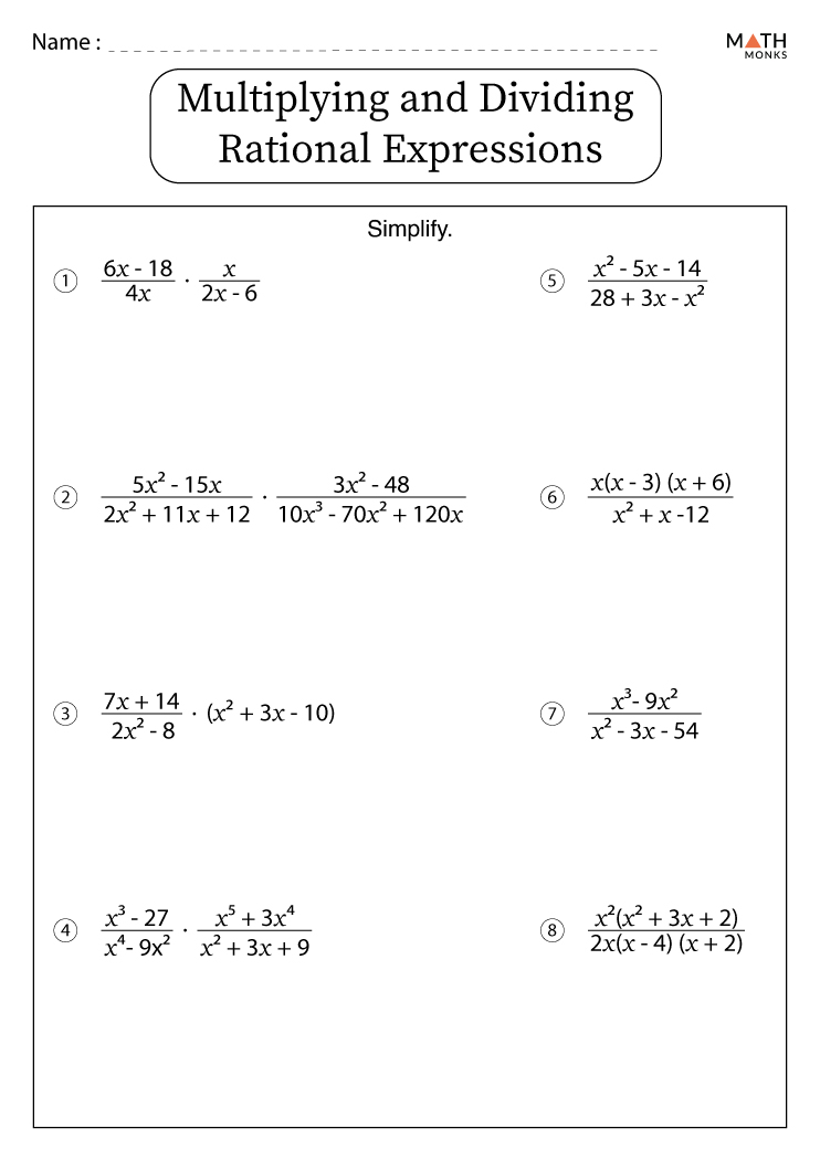 Multiplication And Division Of Rational Expressions Worksheet Pdf