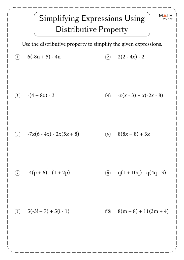 Distributive Property Worksheets with Answer Key