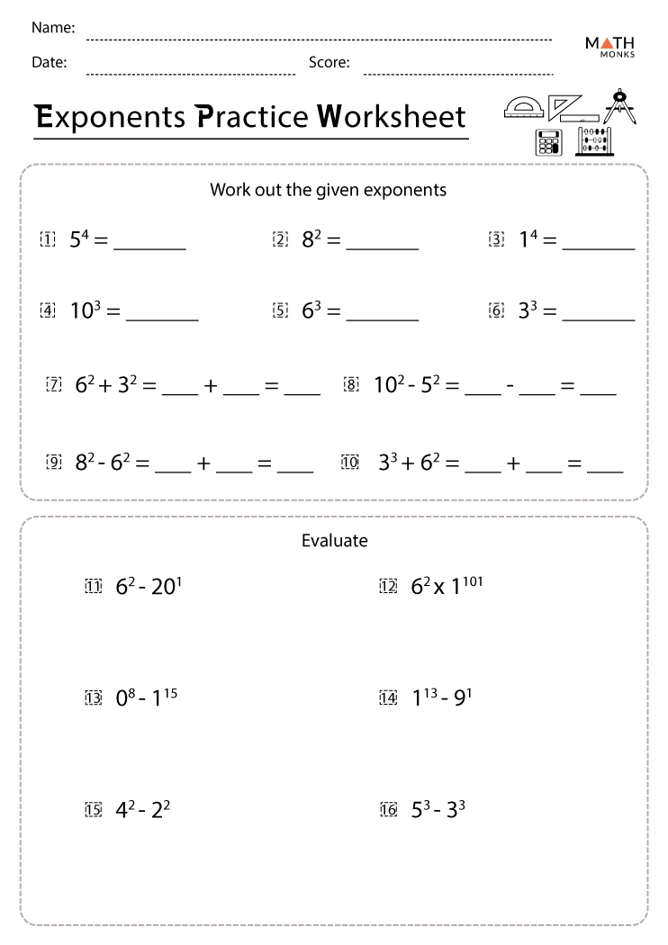 Exponents Worksheets with Answer Key