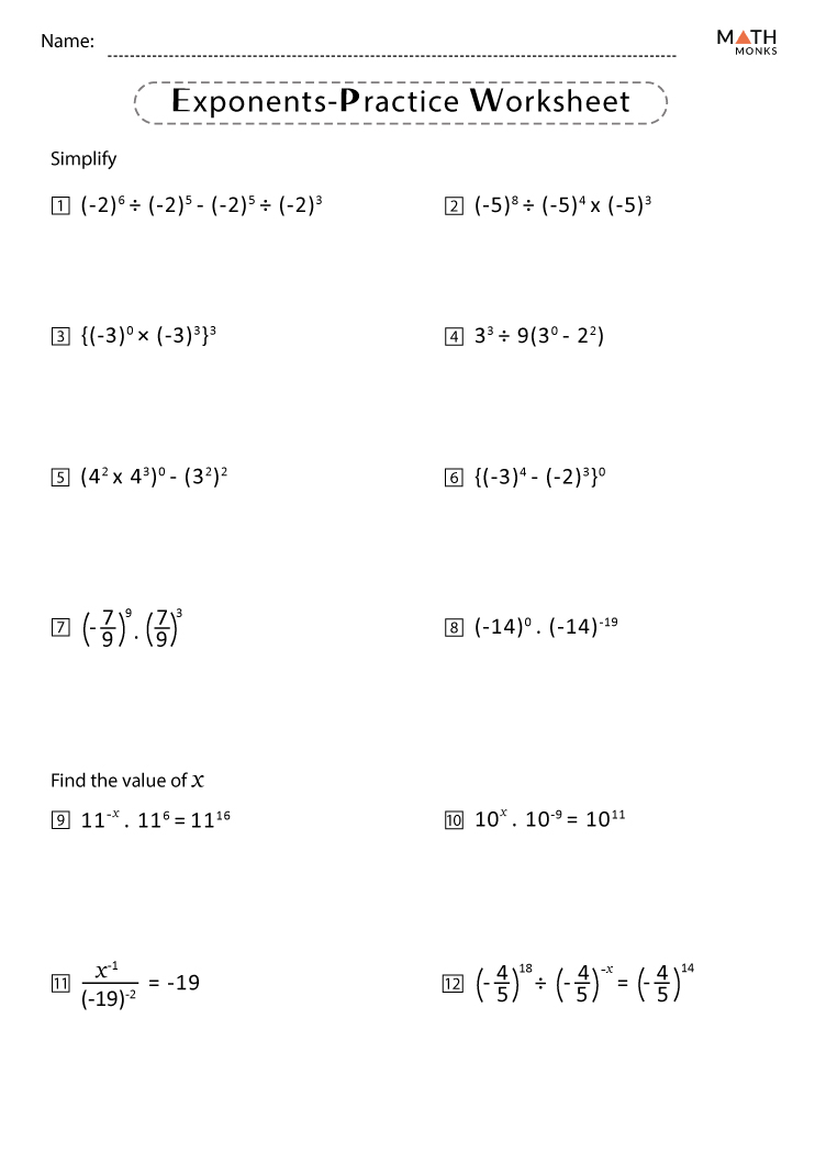 Exponents Worksheets With Answer Key