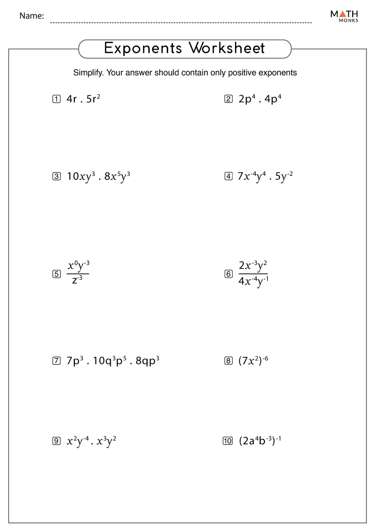 math worksheet exponents grade 7