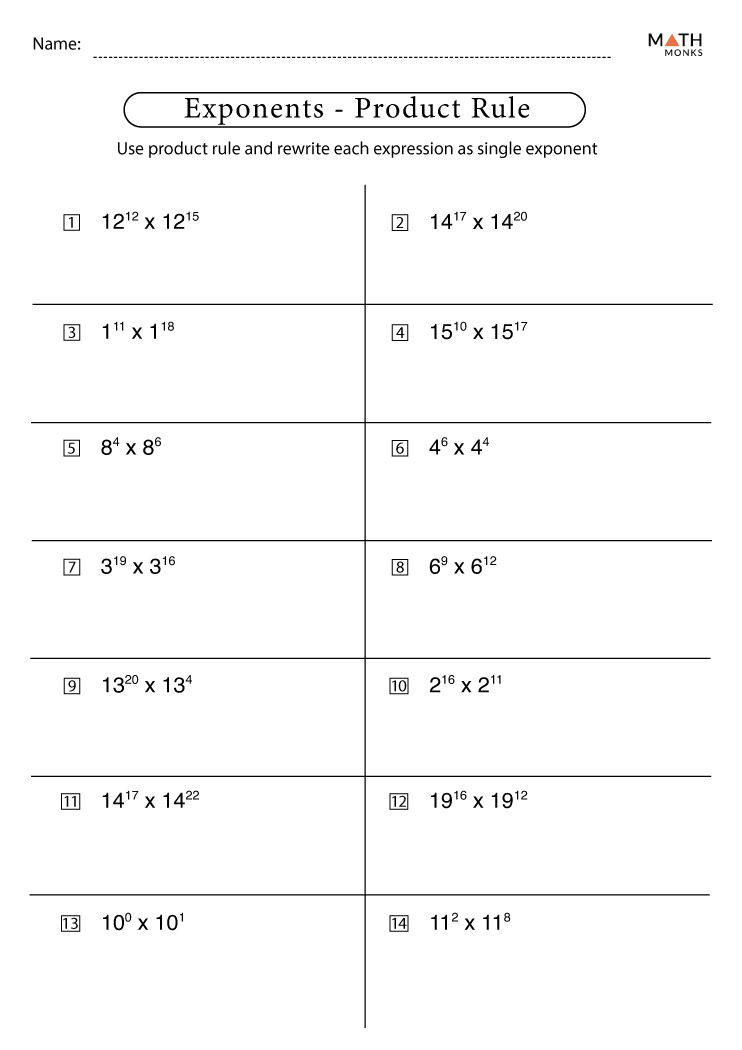 Exponents Worksheets with Answer Key