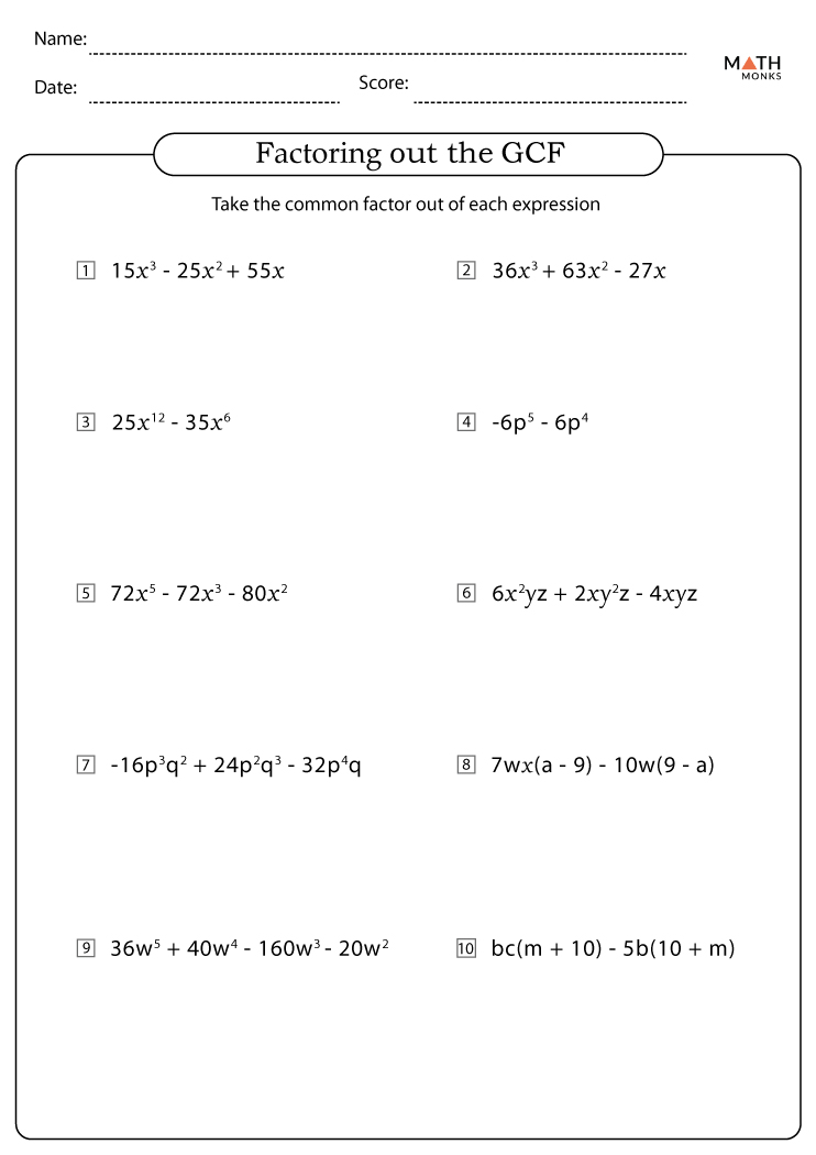 Factoring Problems Worksheet With Answers