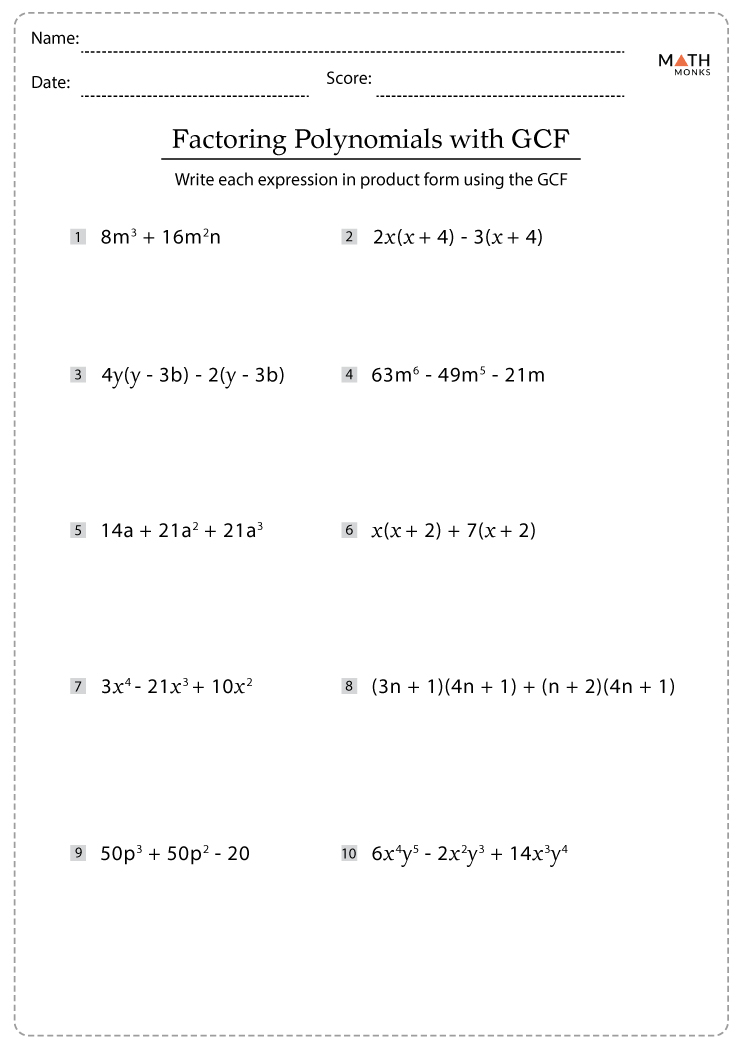 Factoring Polynomials Worksheets With Answer Key