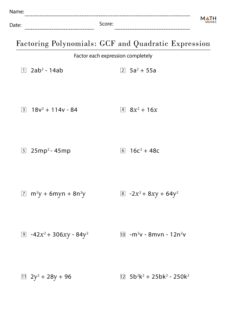 Factoring Polynomials Worksheets with Answer Key