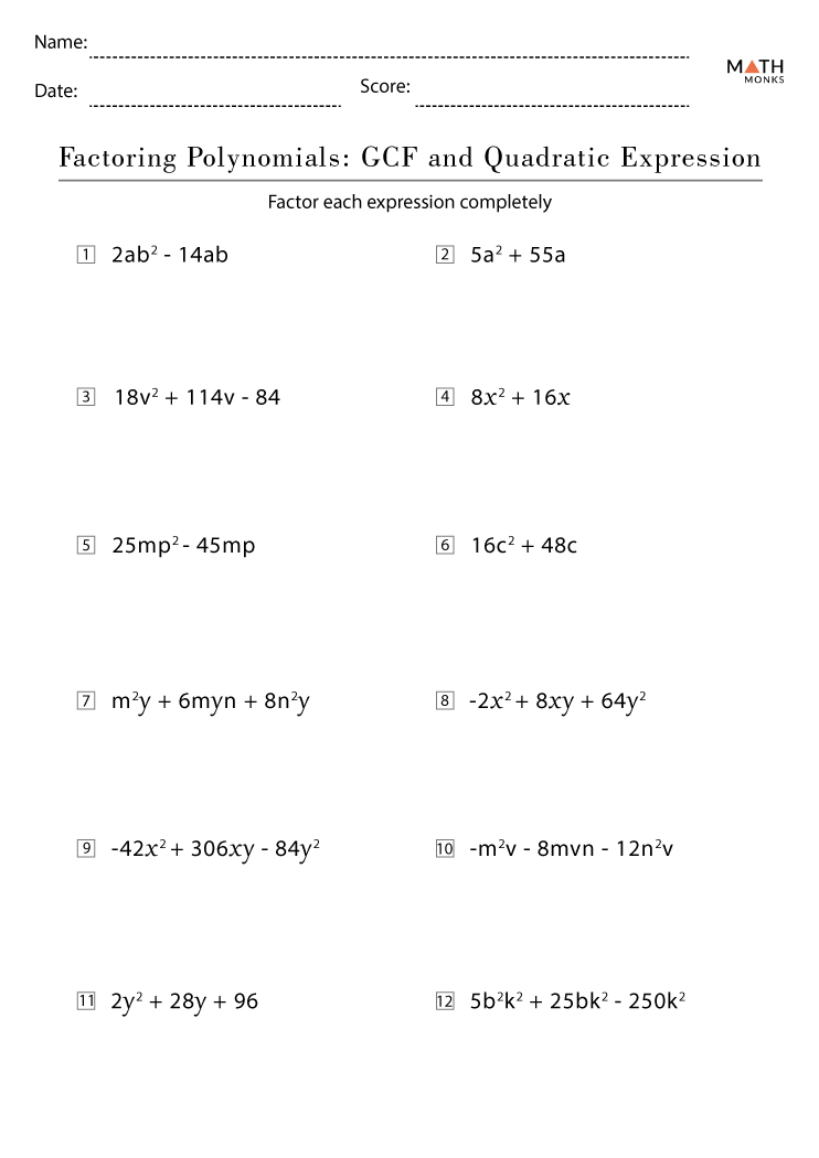 Greatest Common Factor Worksheets