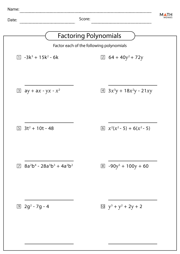 Factoring Polynomials Worksheets With Answer Key