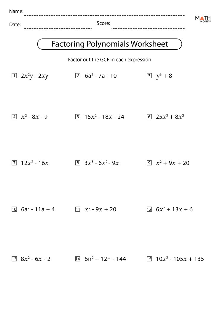 Factoring Polynomials Worksheets with Answer Key