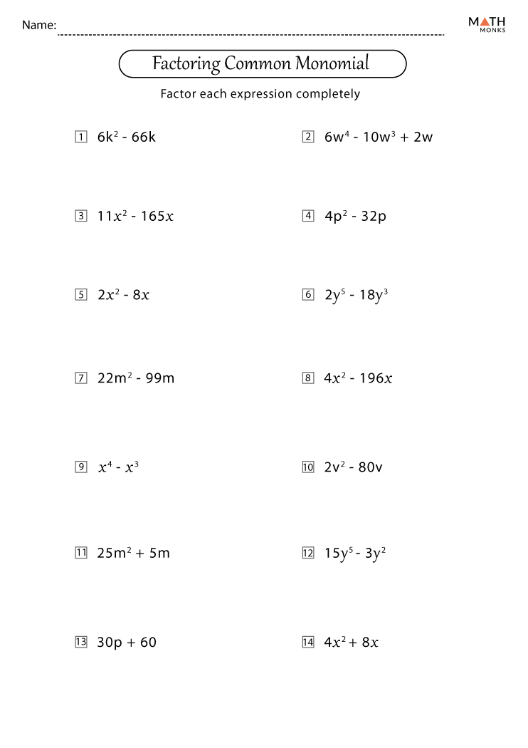 Free Math Worksheets Factoring