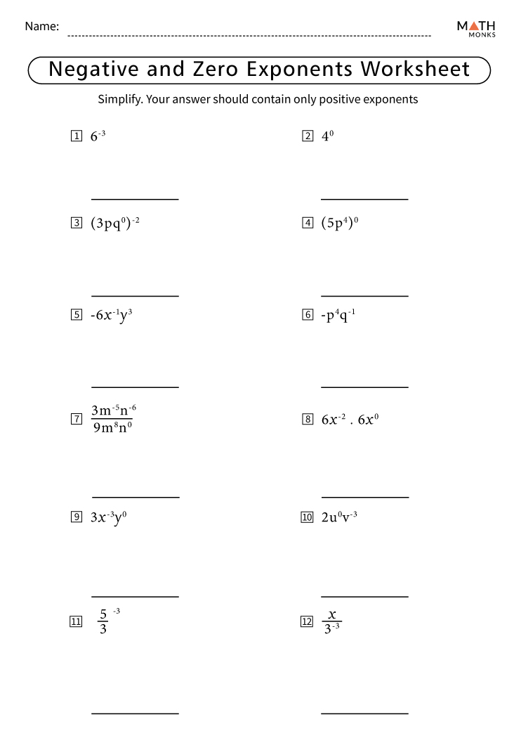 homework 4 negative exponents answer key
