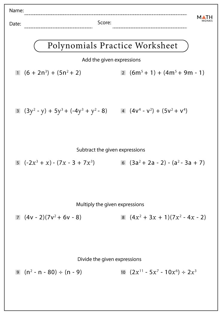 Polynomials Worksheets With Answer Key