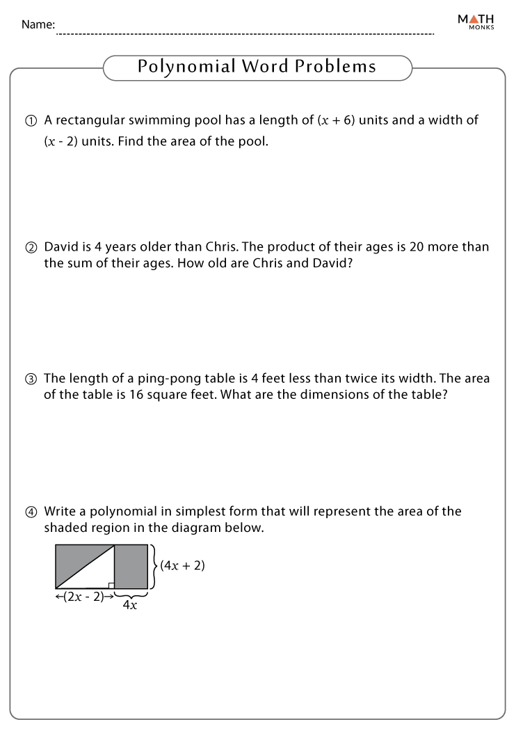 Polynomial Word Problems Worksheet Answer Key