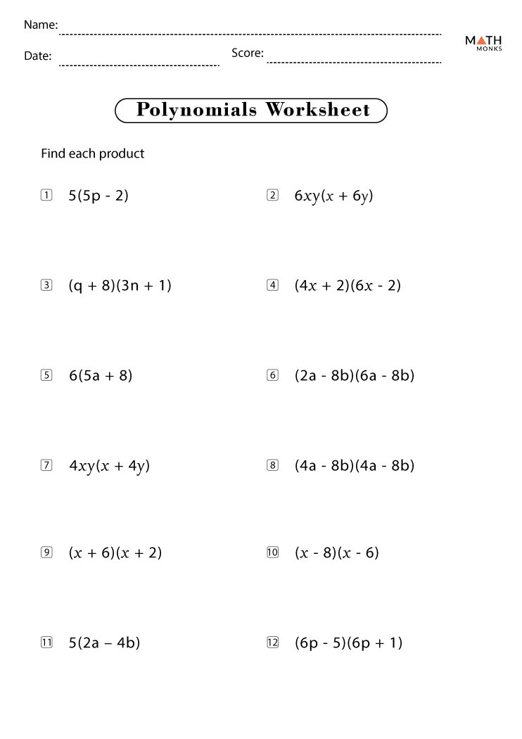 Free Math Polynomial Worksheets