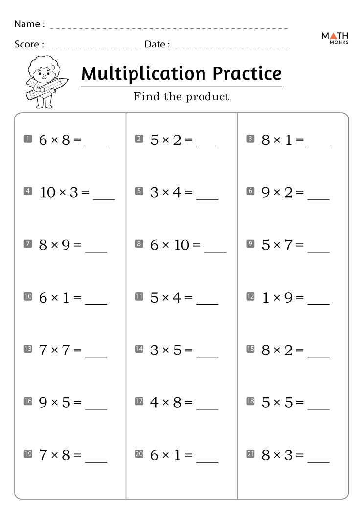Multiplication Practice Sheets Printable Worksheets 