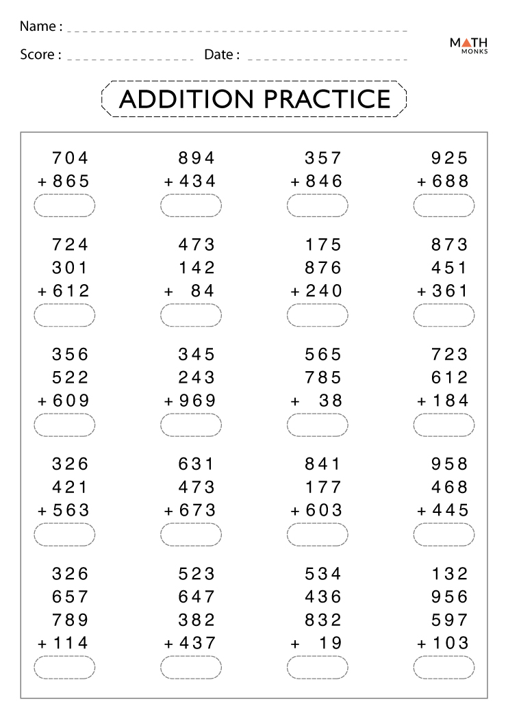 addition worksheets 4th