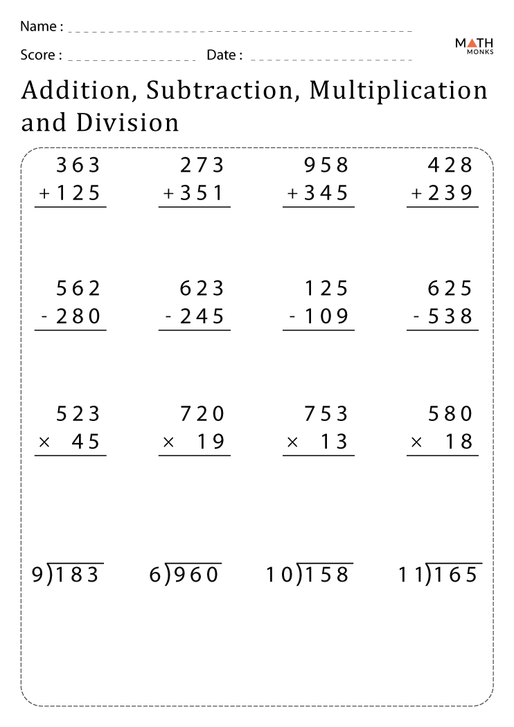 problem solving addition subtraction multiplication division