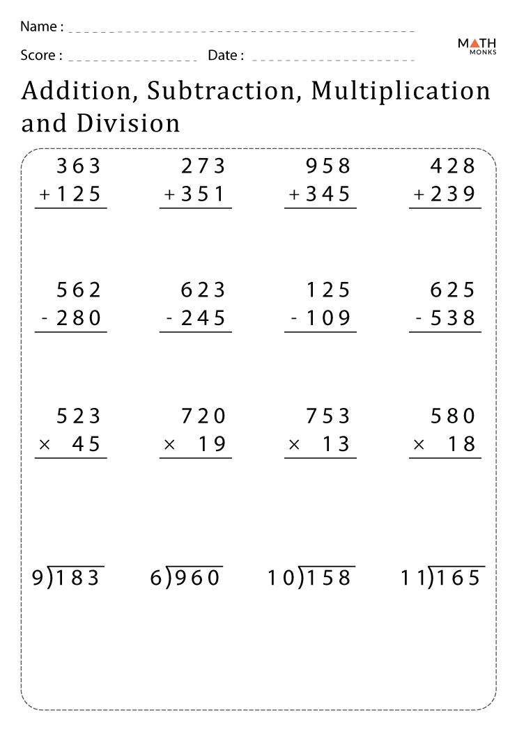 math worksheets for 4th grade multiplication and division