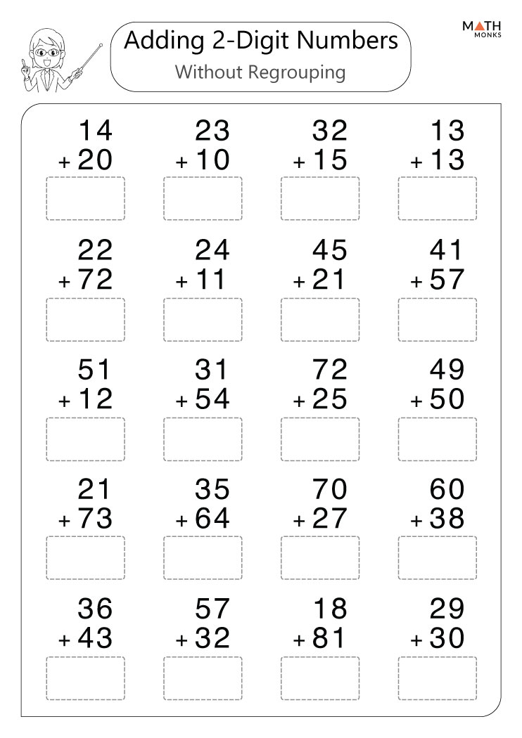 2 Digit Addition Without Regrouping Worksheet Free