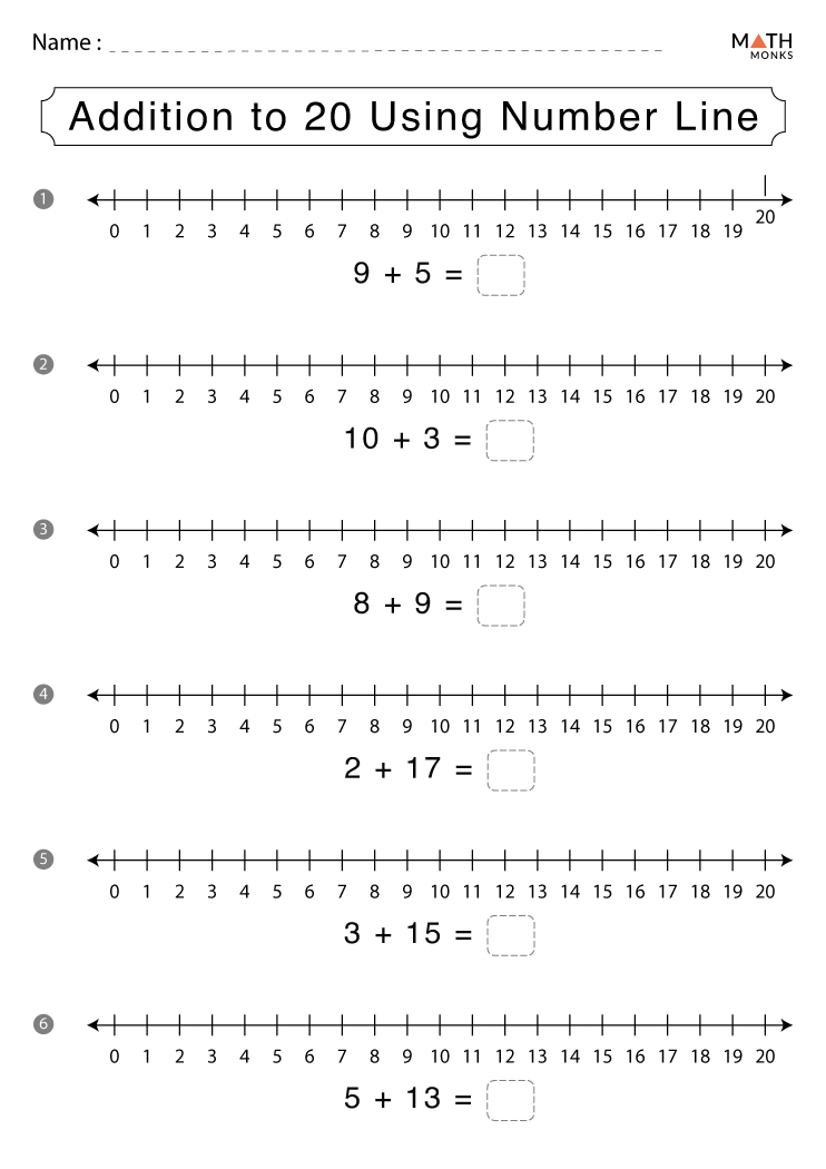 Number Line Addition To 10 Worksheets