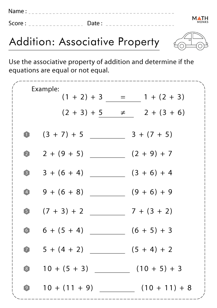 Associative Property Of Addition And Subtraction Worksheets