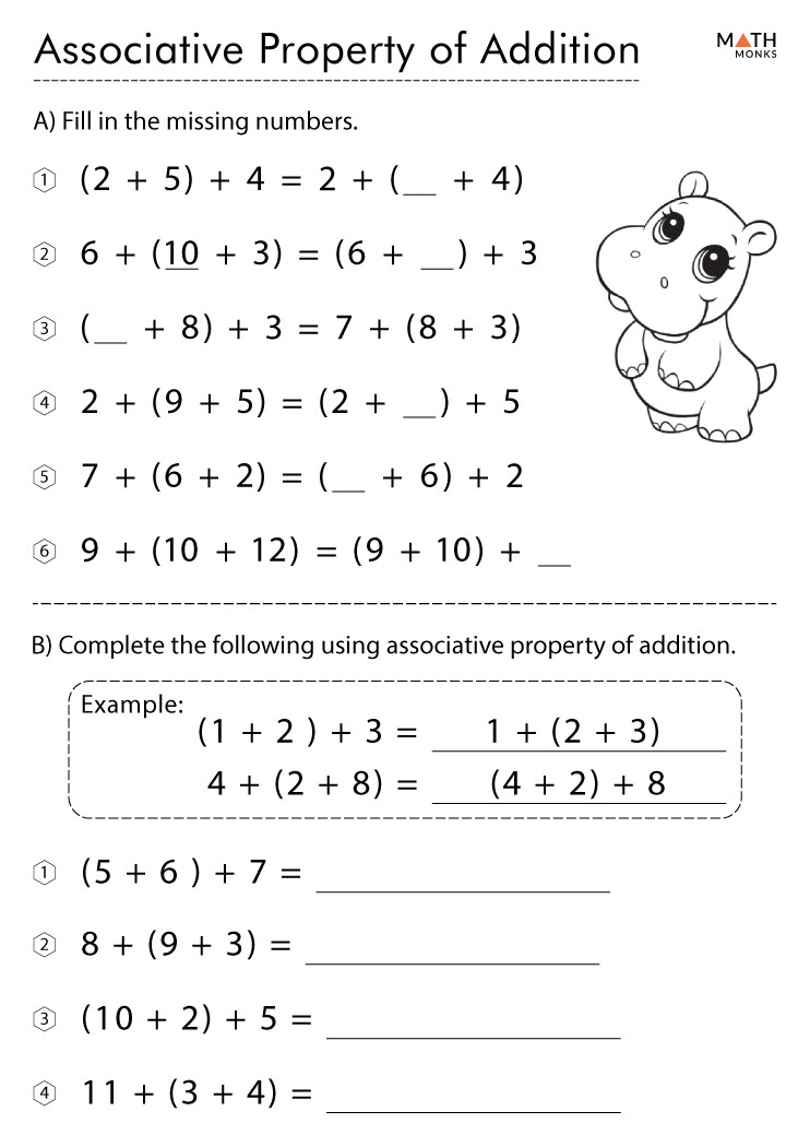 Associative Property of Addition Worksheets with Answer Key