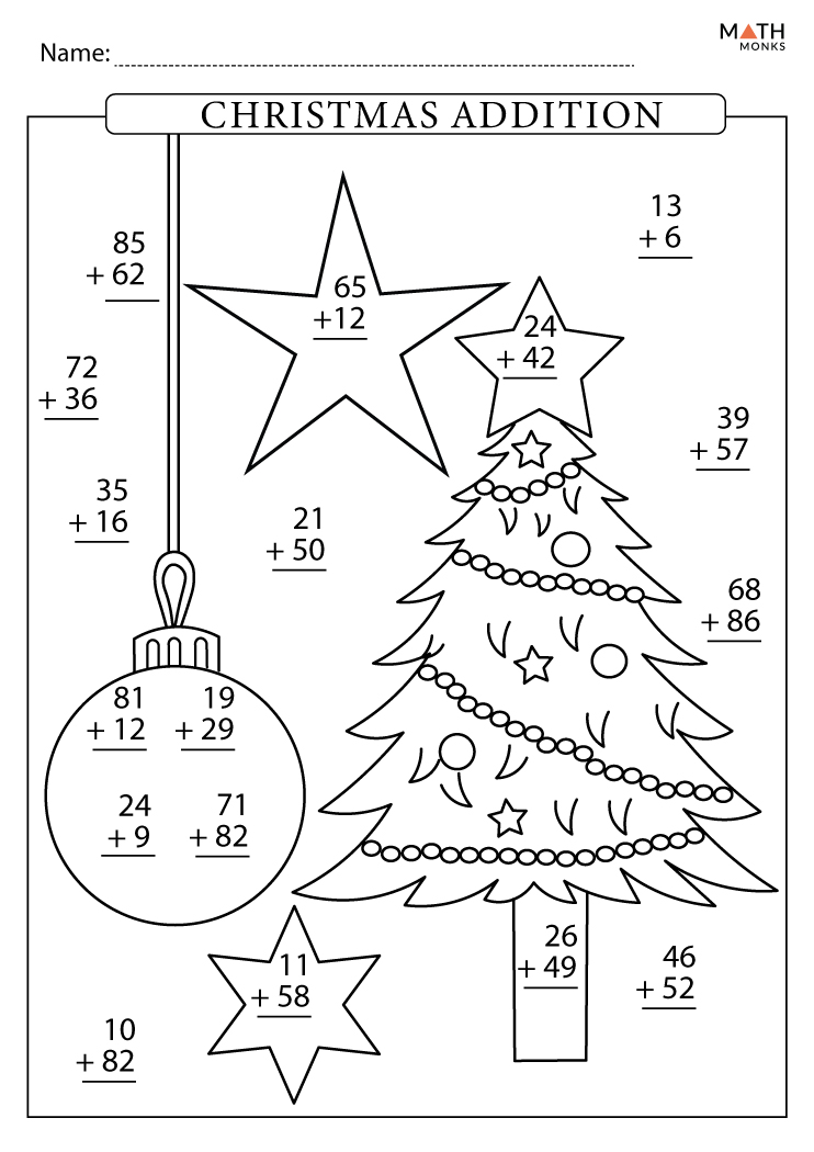 3 Digit Addition Christmas Worksheets