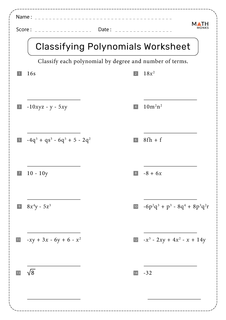 Classifying Polynomials Worksheets With Answer Key