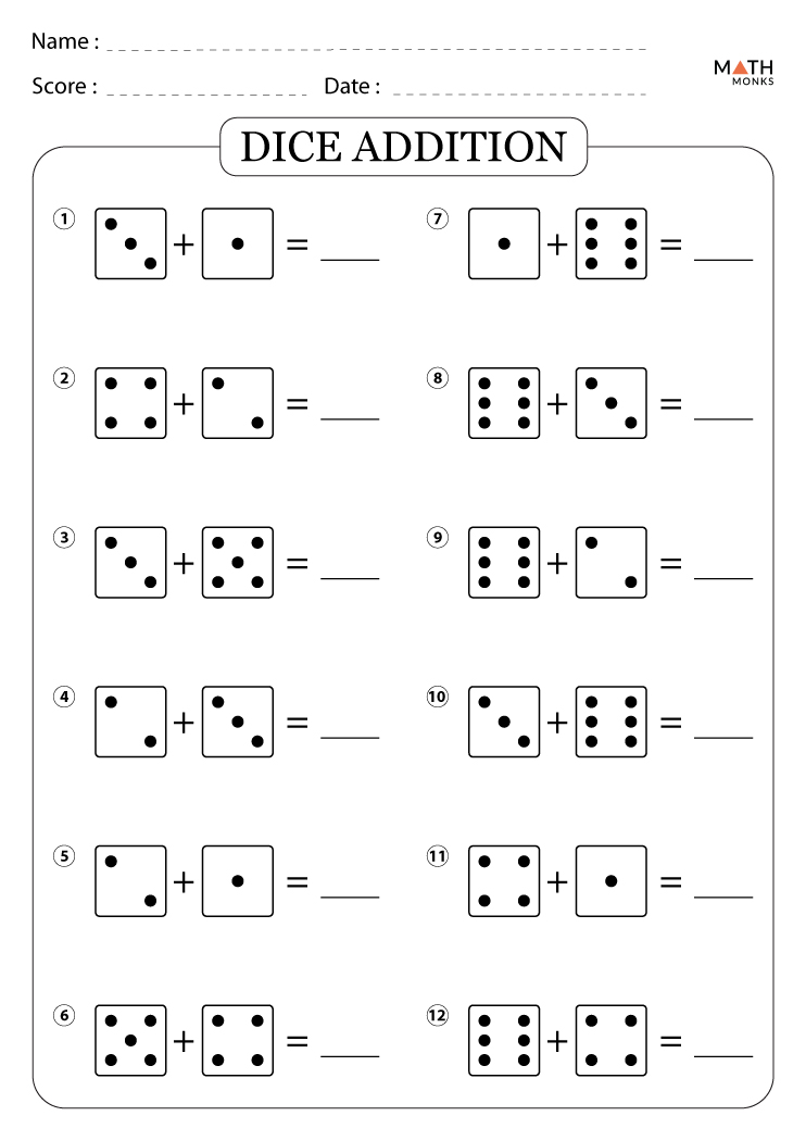 Dice Addition Worksheet Writing Combinations For Preschool