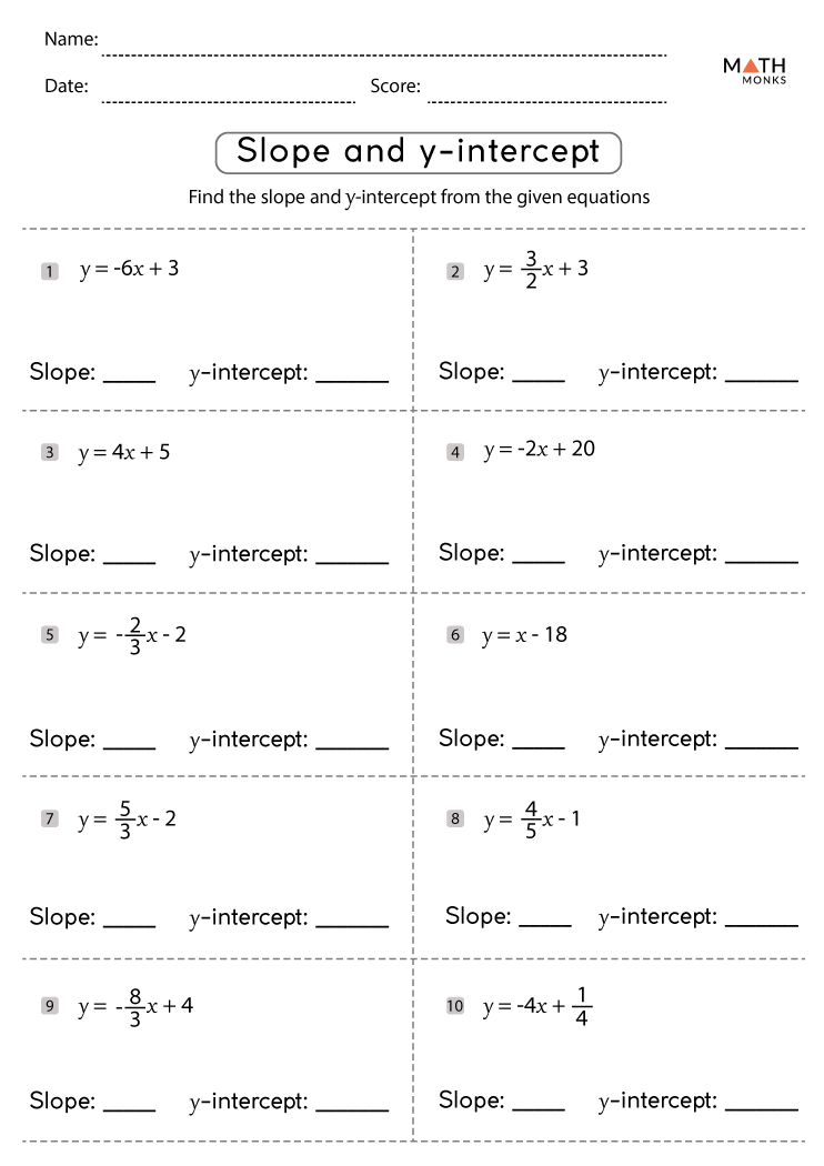 Slope And Yintercept Practice