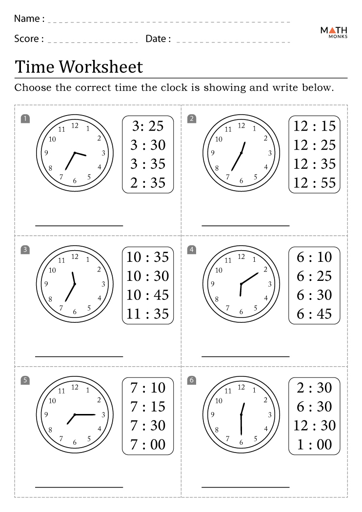 Time Worksheets with Answer Key